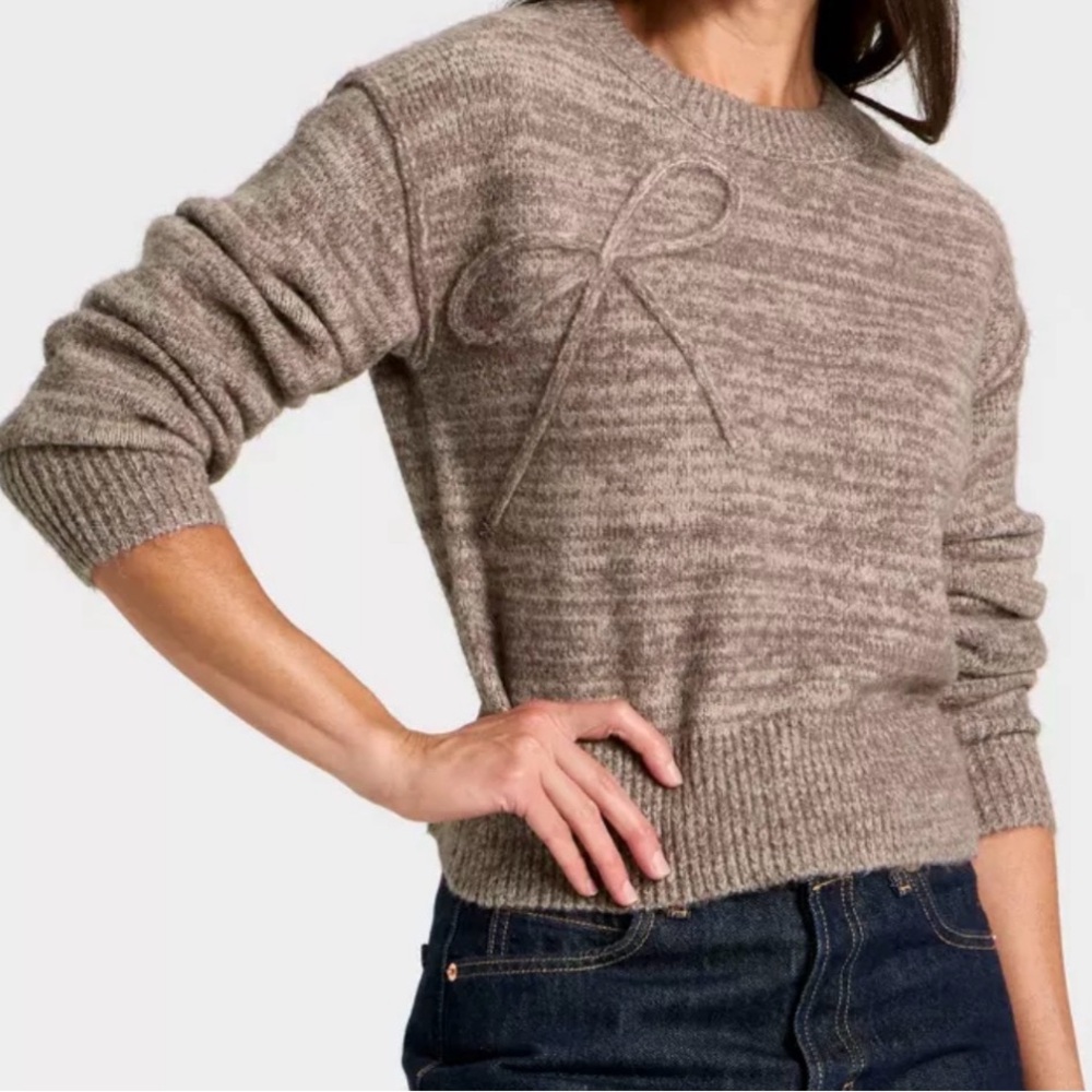 Universal Thread Cropped Bow Crew Neck Sweater - image 1